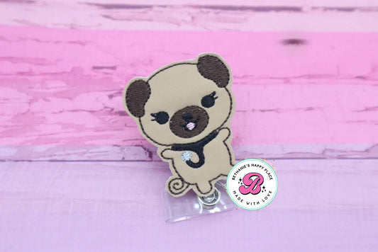 Pug nurse badge reel - pug with stethoscope - pug badge holder - nurse badge reel - nurse badge clip - medical ID badge holder - retractable