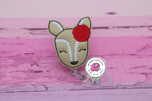 Deer badge reel - deer badge clip - cute badge reel - badge reel nurse - badge holder - retractable ID badge clip - deer with rose