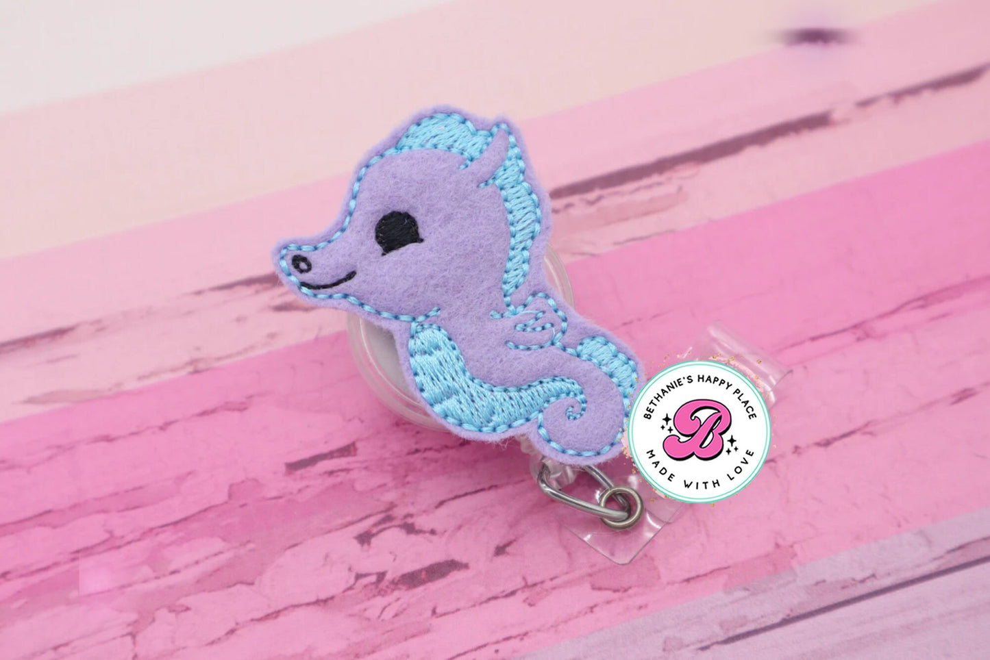 Purple seahorse badge reel - seahorse gifts - cute badge reel - felt badge reel - badge holder - nurse badge reel - clip - seahorse lanyard