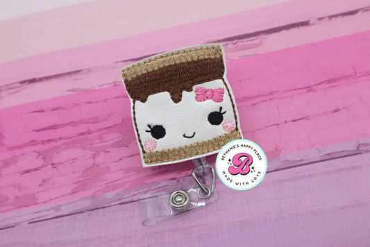 Smore badge reel - s'mores - cute smore - smore with bow - s'more badge holder - badge clip - retractable - lanyard - nurse badge reel