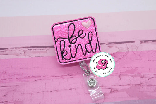 Pink be kind badge reel - nurse badge reel - retractable ID badge holder - be kind badge clip - be kind badge holder - cute badge reel