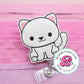 White cat badge reel - cat badge clip - cute badge reel - cat badge holder - badge pull - medical ID badge - retractable - cat gifts - nurse