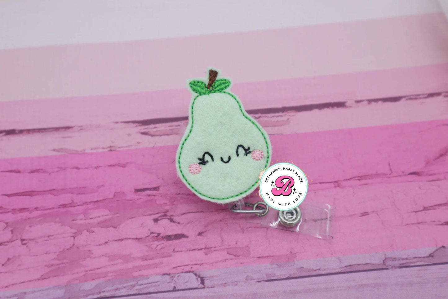 Pear badge reel - fruit - fruit badge holder - pear badge clip - retractable badge reel - lanyard - badge pull - fruit gifts - dietician