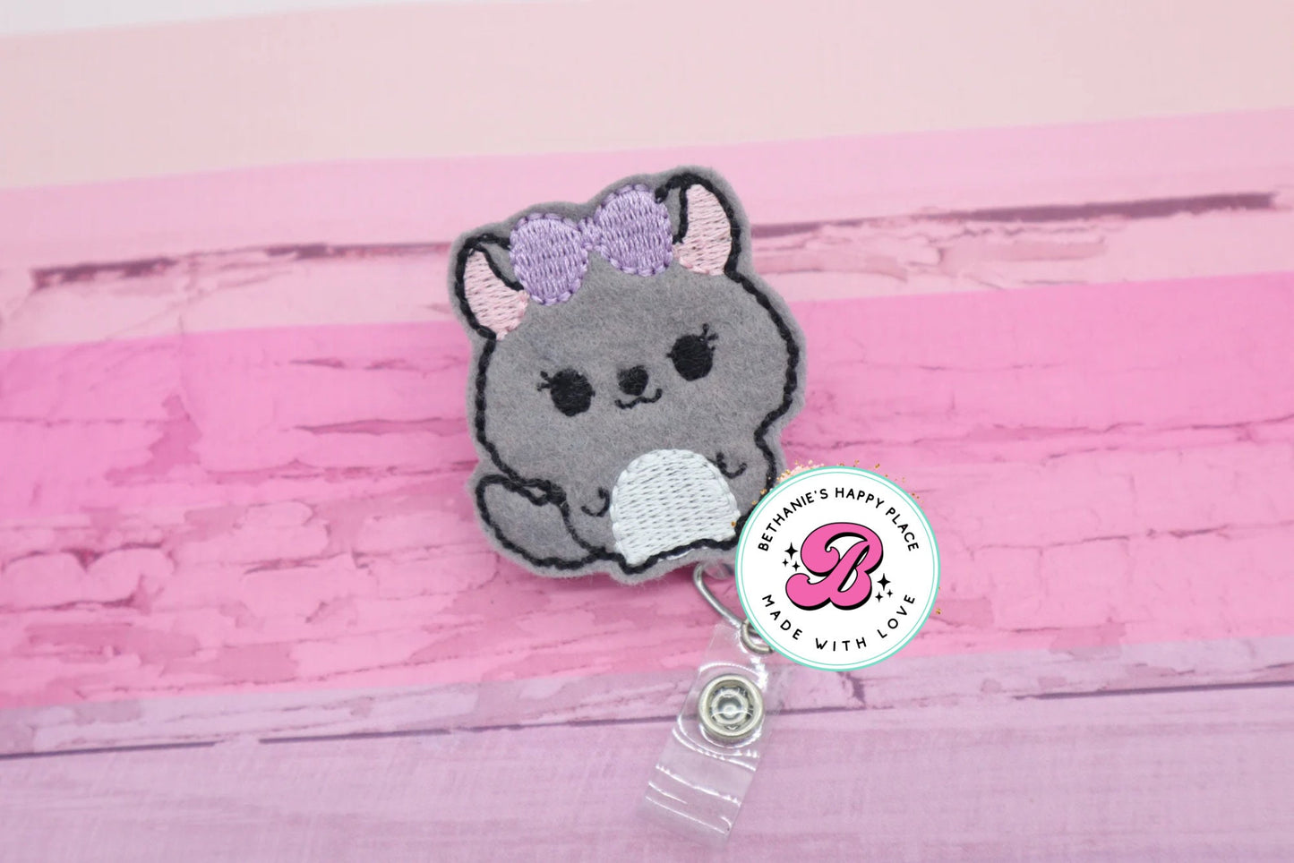 Chinchilla badge reel - chinchilla gifts - cute badge reel - animal badge reel - badge holder - retractable badge clip - lanyard