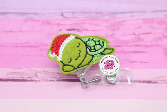 Christmas turtle badge reel - turtle badge holder - holiday turtle badge holder - turtle badge clip - Christmas lanyard - ID pull