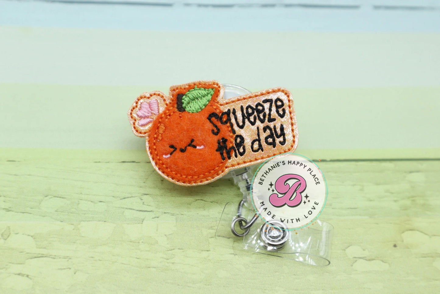 Orange badge reel - cute orange badge reel - orange badge holder - badge clip - fruit badge reel - funny badge reel - punny badge reel