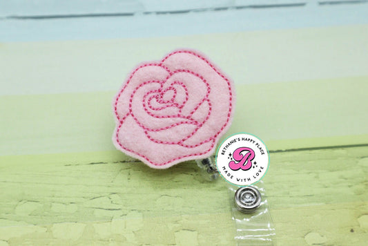 Pink rose badge reel - rose badge clip - pink rose lanyard - flower badge reel - flower badge holder - felt badge reel - badge reel nurse