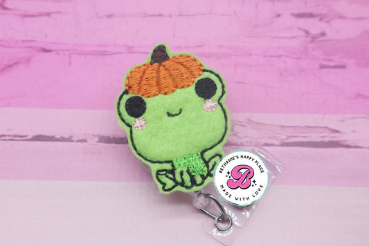 Fall frog badge reel - frog with scarf - cute frog badge reel - frog badge holder - fall frog badge holder - nurse badge reel - lanyard