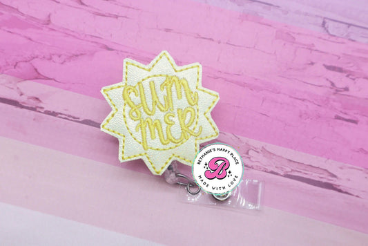 Summer badge reel - summer sun badge reel - sun badge reel - sun badge holder - sun badge clip - badge reel nurse - retractable ID badge