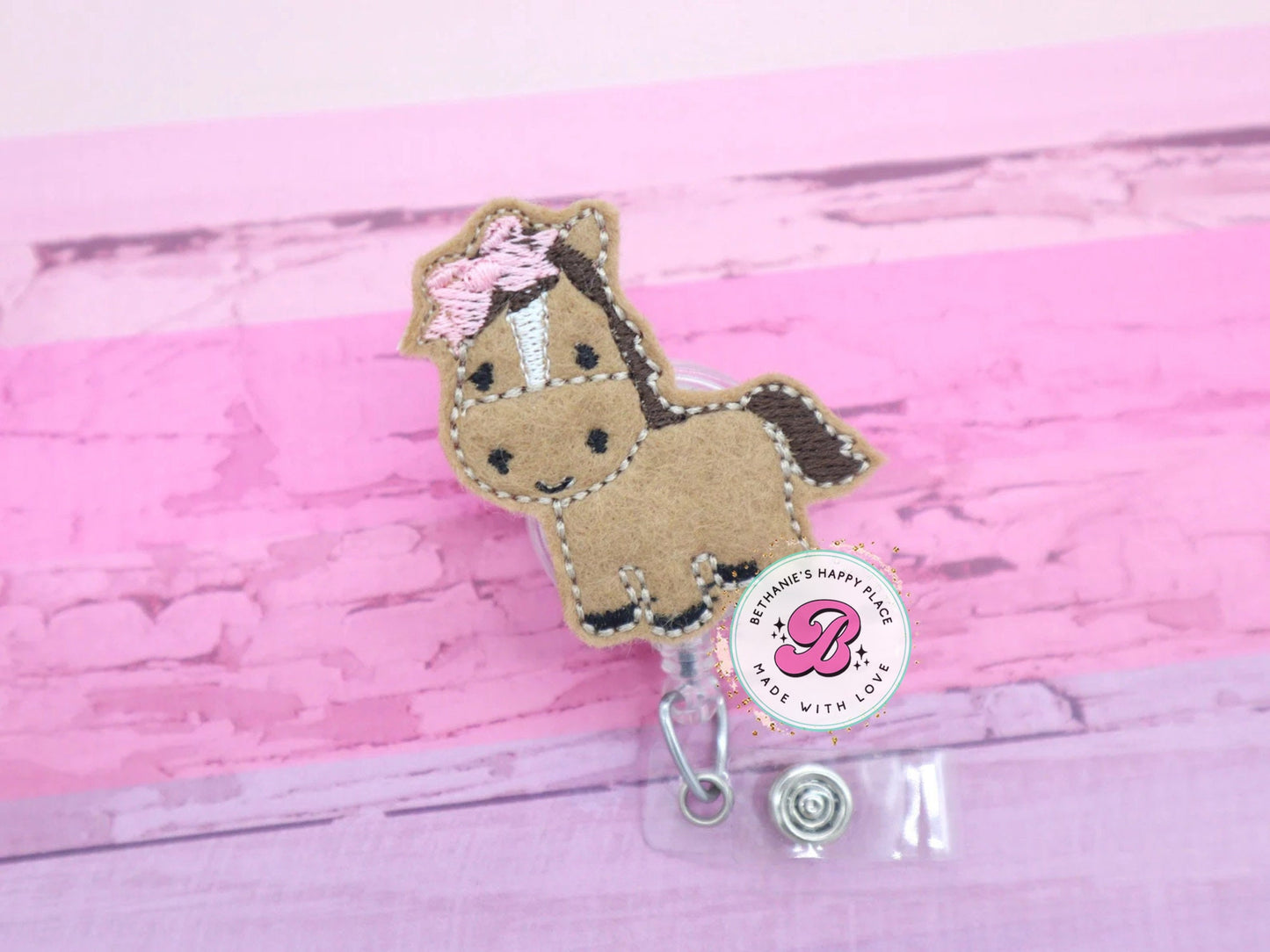 Horse badge reel - horse badge holder - horse badge topper - pony badge reel - cute badge reel - felt badge reel - retractable - nurse gift