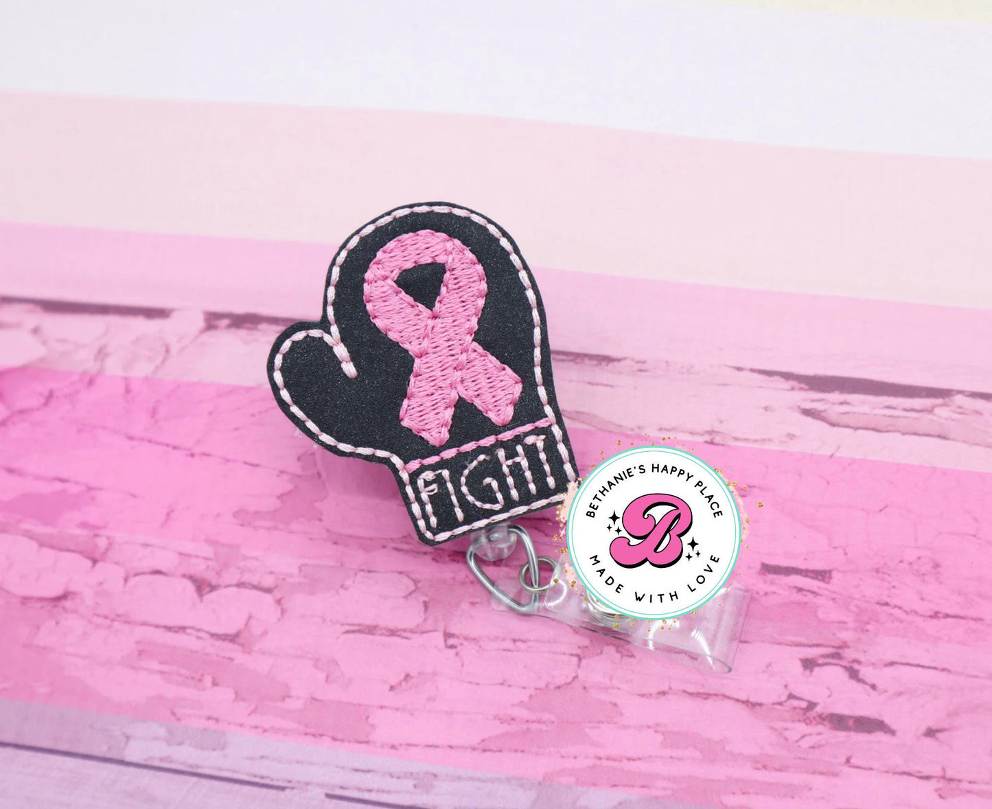 Black boxing glove - badge reel - cancer badge reel - breast cancer awareness - breast cancer badge reel - boxing glove badge reel