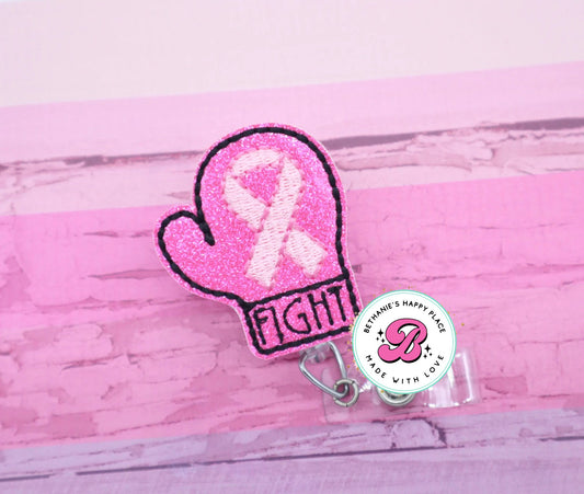 Pink boxing glove - badge reel - cancer badge reel - breast cancer awareness - breast cancer badge reel - boxing glove badge reel