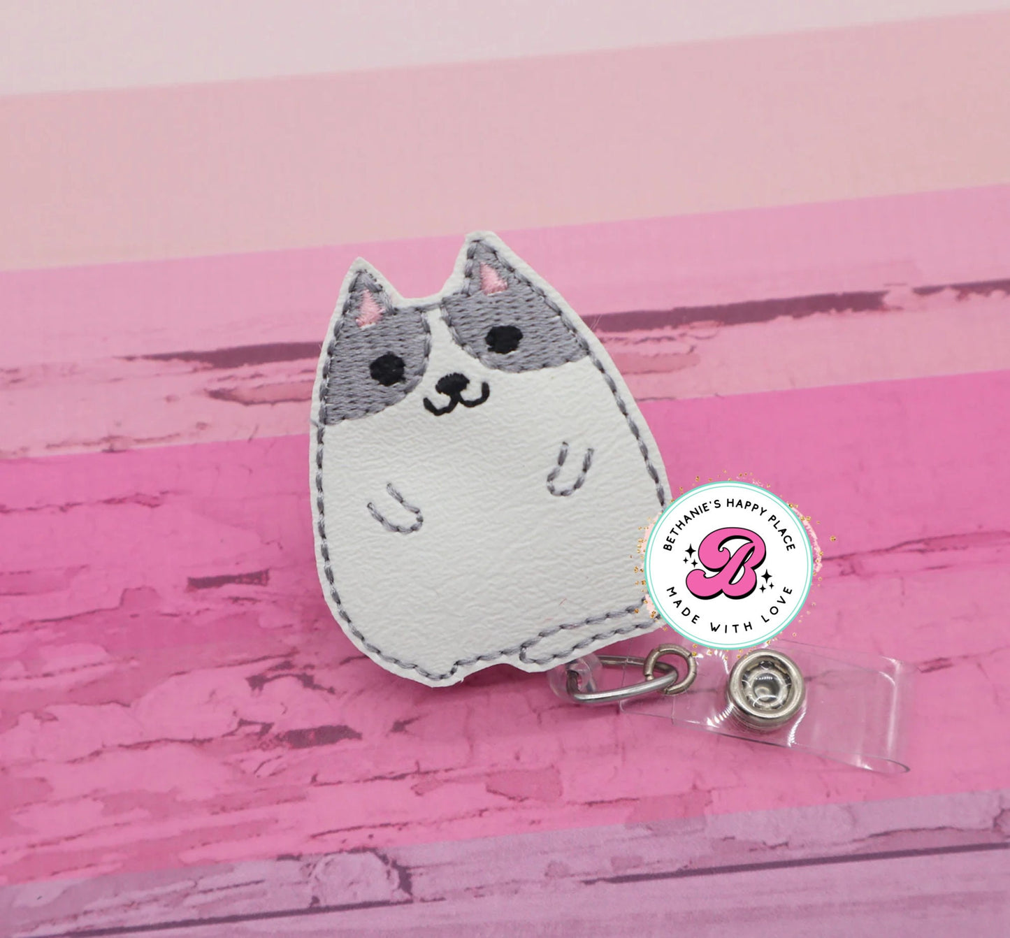 Fat cat badge reel - cat badge holder - cat lanyard - cat ID badge clip - cat gifts - nurse badge reel - teacher badge reel