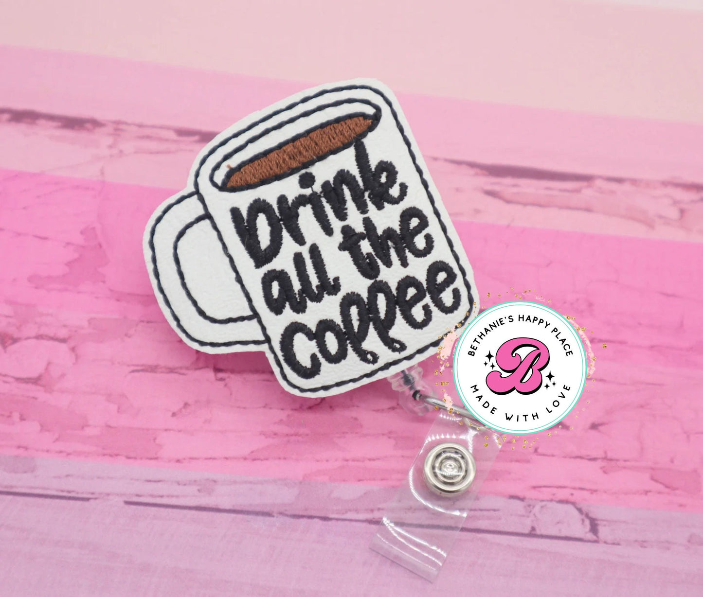 Coffee badge reel - drink all the coffee - coffee gifts - teacher badge reel - nurse badge reel - coffee badge clip - coffee mug lanyard