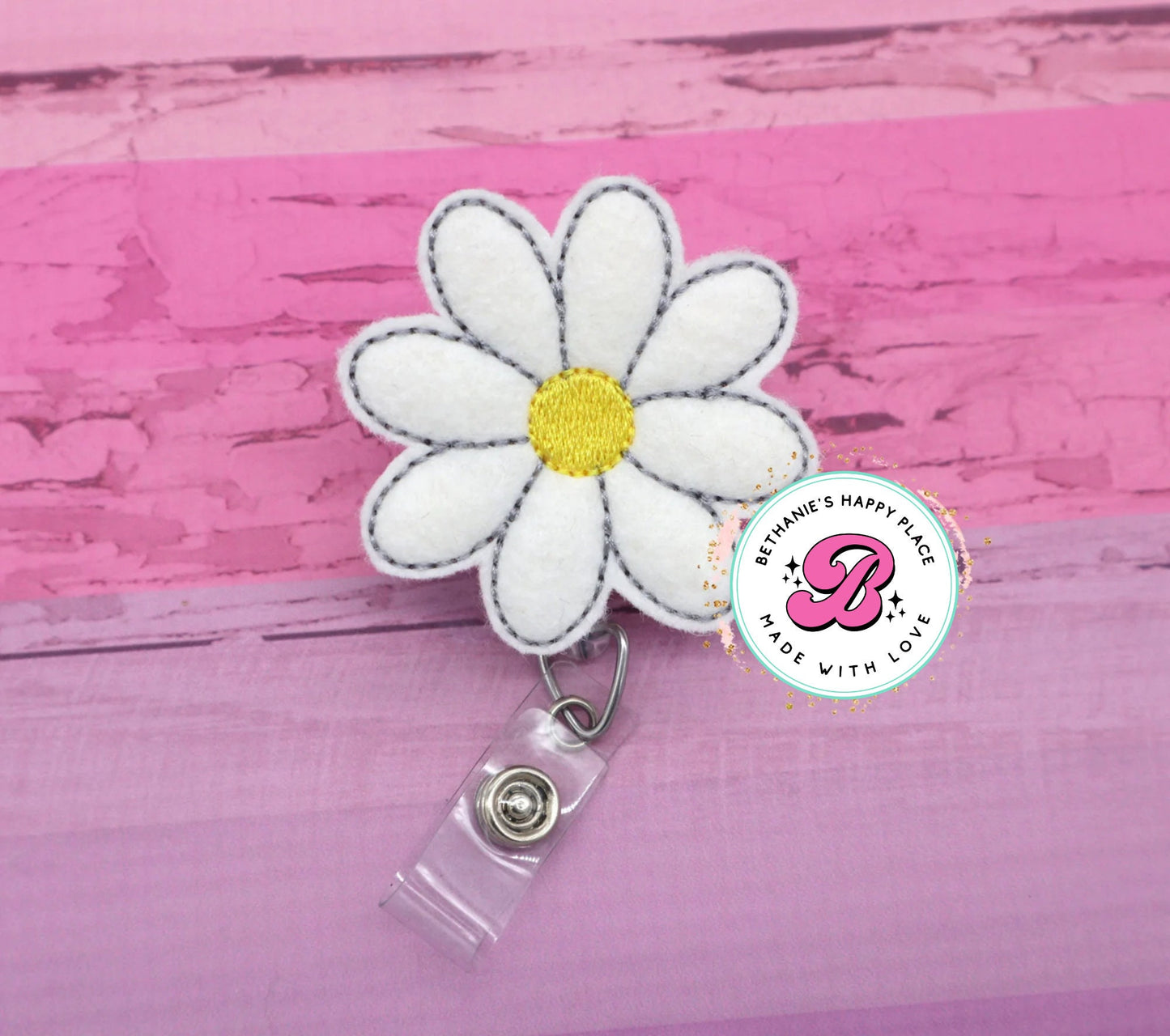 Daisy badge reel - flower badge reel - daisy badge holder - daisy badge clip - daisy gifts - flower badge holder - white daisy - retractable