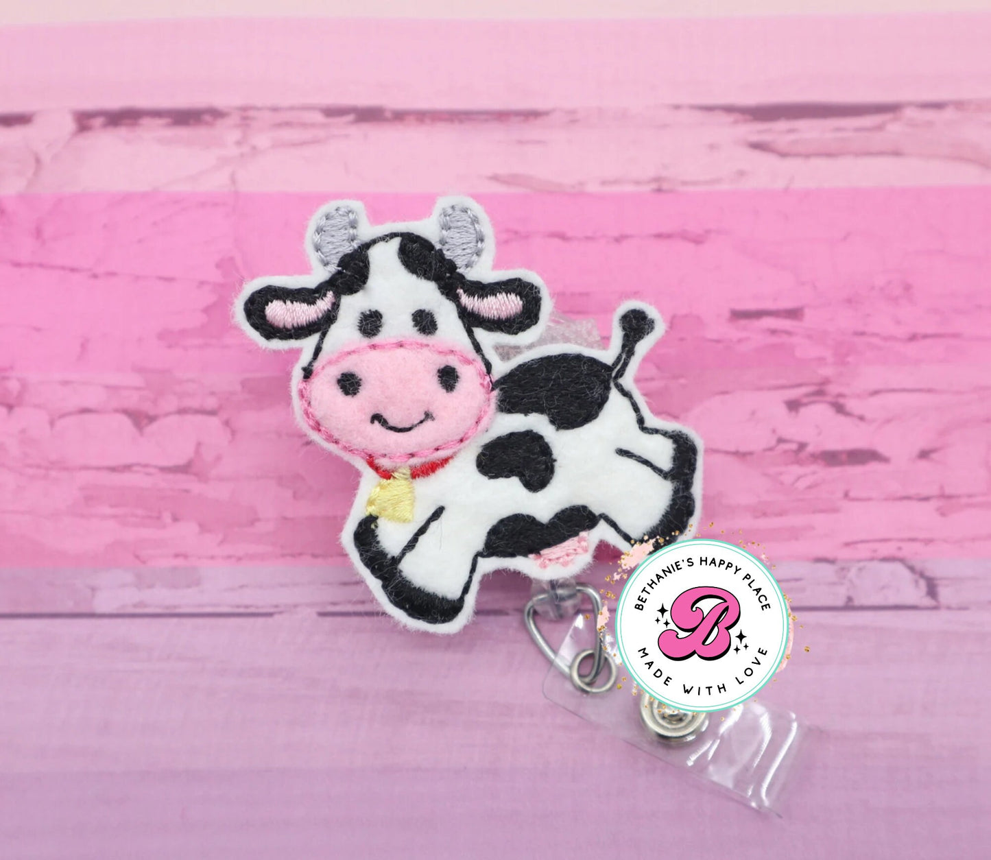 Cow badge reel - cow badge holder - cow ID badge holder - cow badge clip - badge topper - retractable badge reel - medical ID badge holder