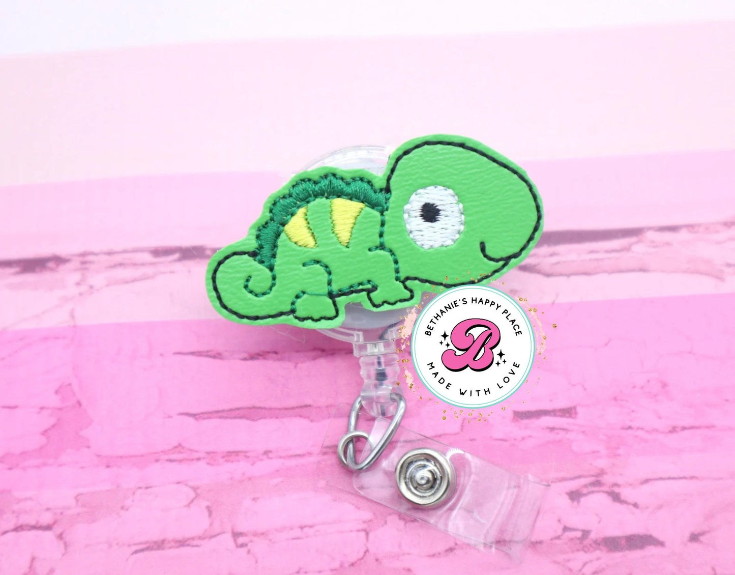 Chameleon badge reel - green chameleon badge holder - cute badge reel - chameleon badge clip - retractable ID badge holder