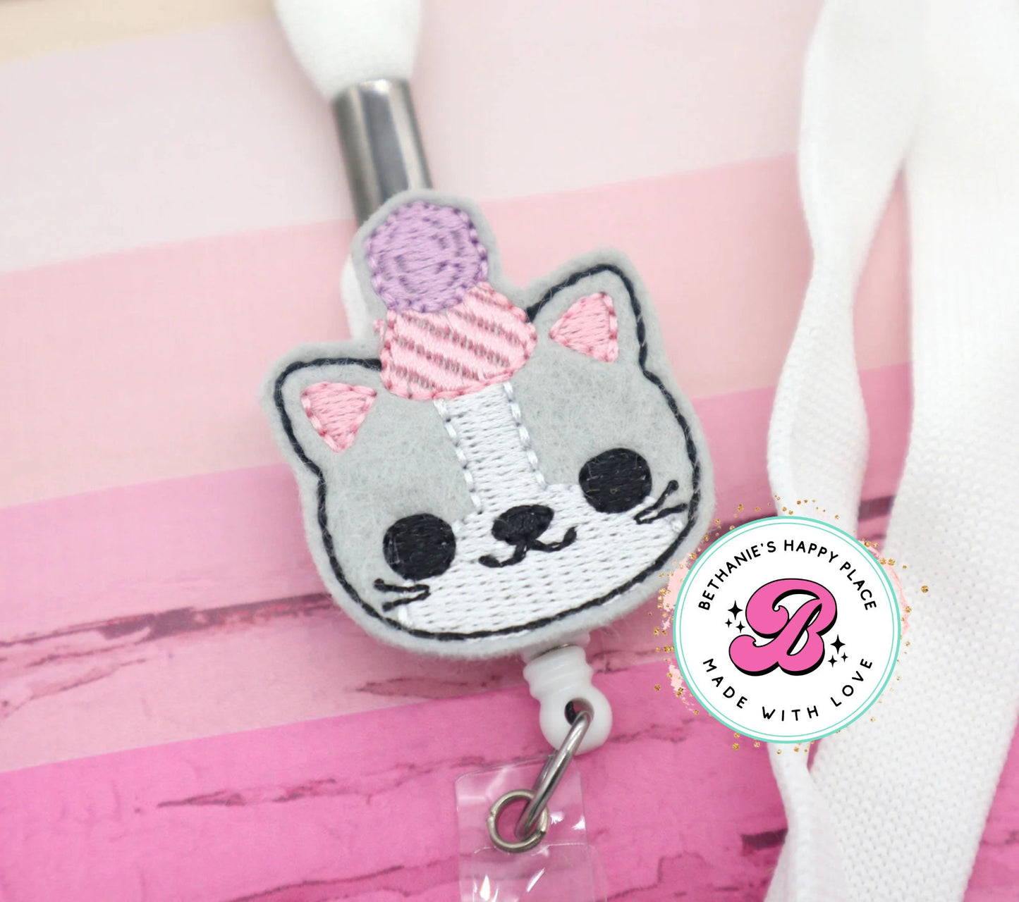 Cat badge reel - cat lanyard - birthday cat lanyard - birthday badge reel - kitten badge reel - kitten lanyard - gift for teachers - nurse