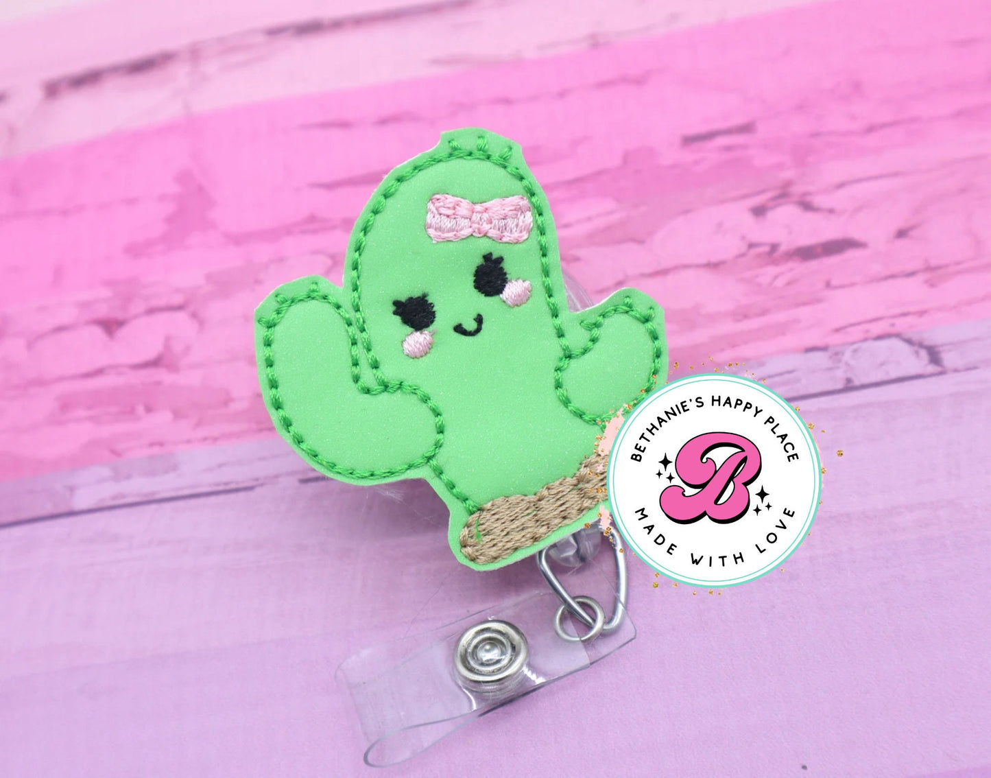 Cute cactus badge reel - cactus badge holder - cactus gifts - nurse badge reel - retractable ID holder - cactus badge clip