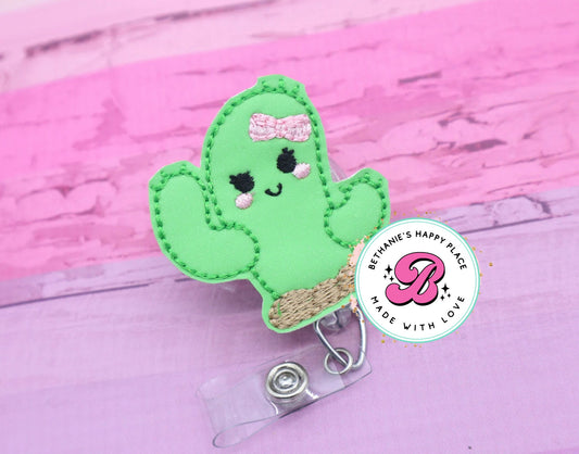 Cute cactus badge reel - cactus badge holder - cactus gifts - nurse badge reel - retractable ID holder - cactus badge clip