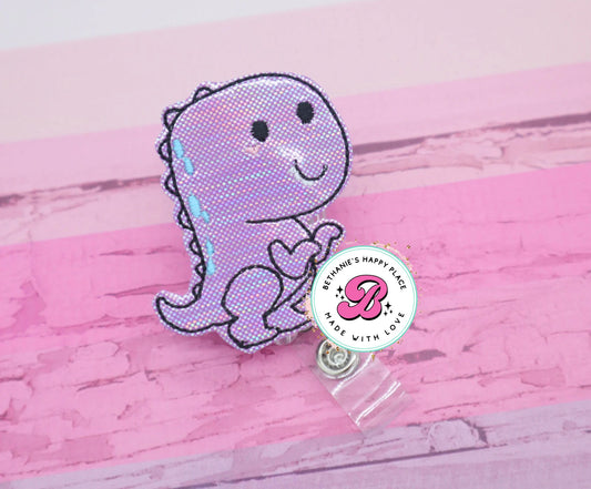 Purple dinosaur badge reel - t rex badge reel - dinosaur badge holder - dino badge reel - retractable ID badge holder - cute dino badge clip