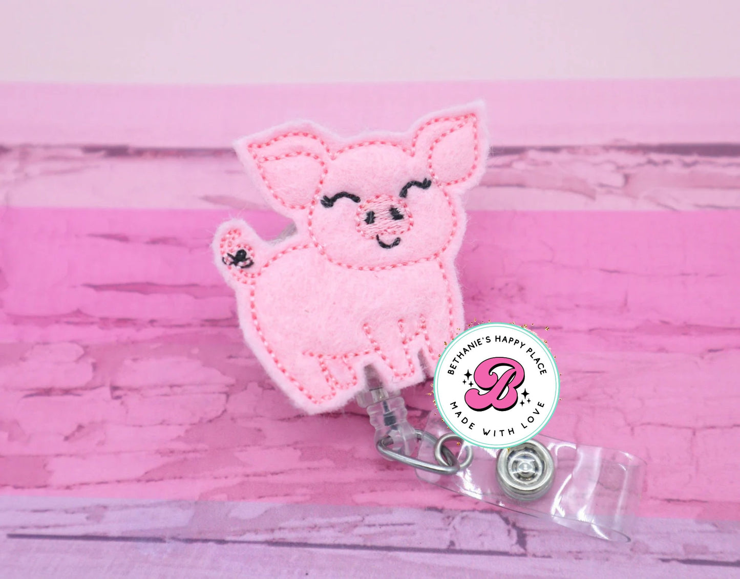 Pig badge reel - pig badge holder - pig badge clip- cute pig badge reel - pig gifts - retractable badge reel - ID holder - badge topper