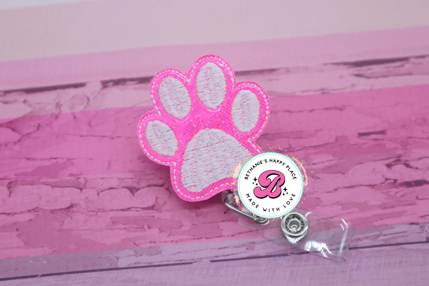 Pink paw badge reel - paw print badge reel - paw badge holder -badge clip - veterinarian gift - dog paw badge reel - cute dog badge clip