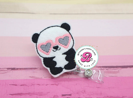 Panda badge reel - panda badge holder - panda with glasses - medical ID badge holder - nurse badge reel - teacher badge reel - badge clip