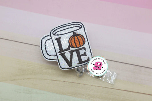 Fall coffee badge reel - pumpkin coffee badge reel - pumpkin love - love coffee mug - fall coffee mug badge reel - coffee badge reel