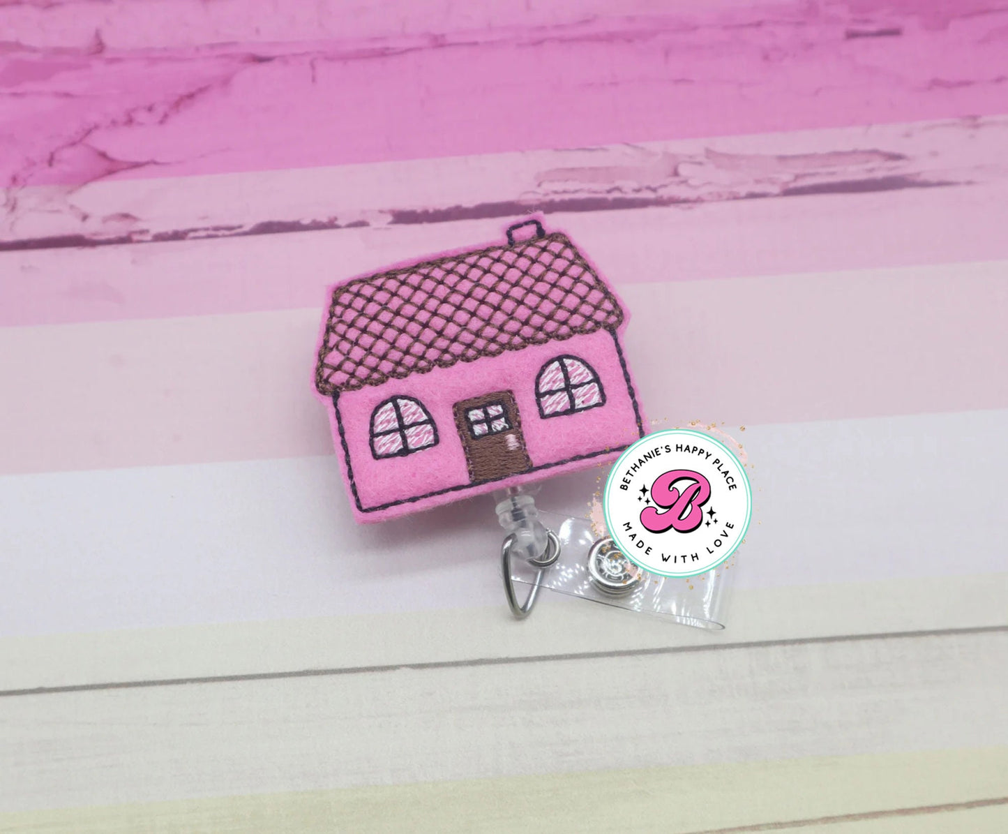 House badge reel - pink house badge reel - little house - realtor badge reel - house badge holder - cute badge reel - retractable - new home