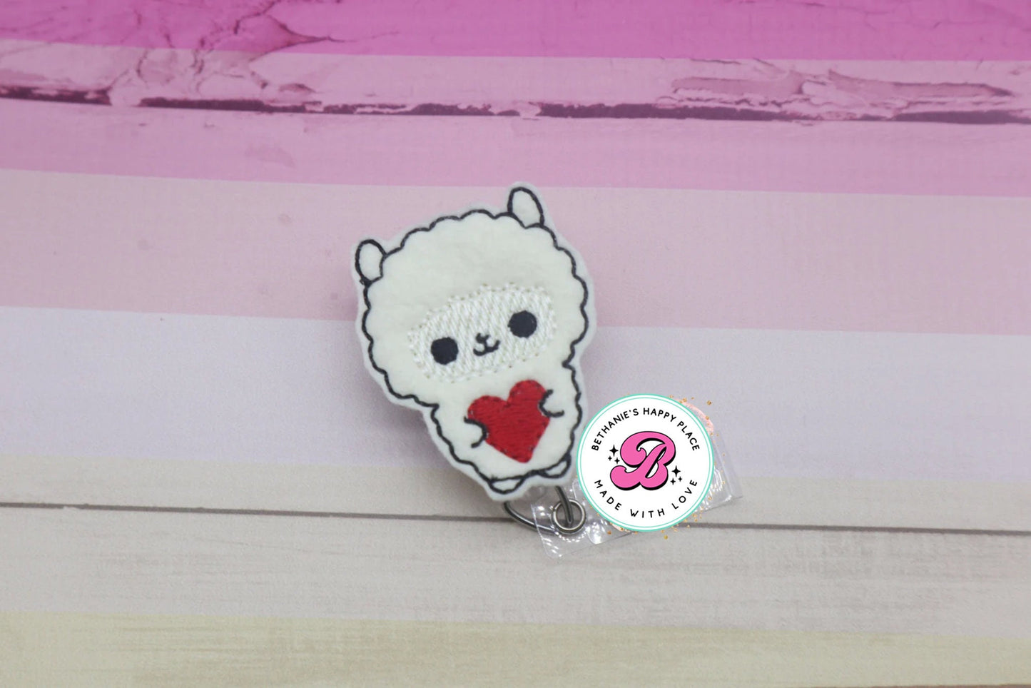 Llama badge holder - Valentine's llama - heart llama - cute llama badge clip - badge reel nurse - badge reel teacher - llama gifts