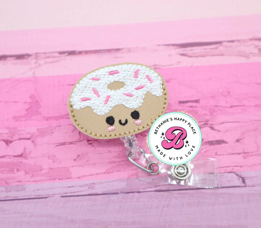 Vanilla donut badge reel - cute donut badge reel - donut badge holder - donut ID badge holder - badge pull - gift for teacher - retractable