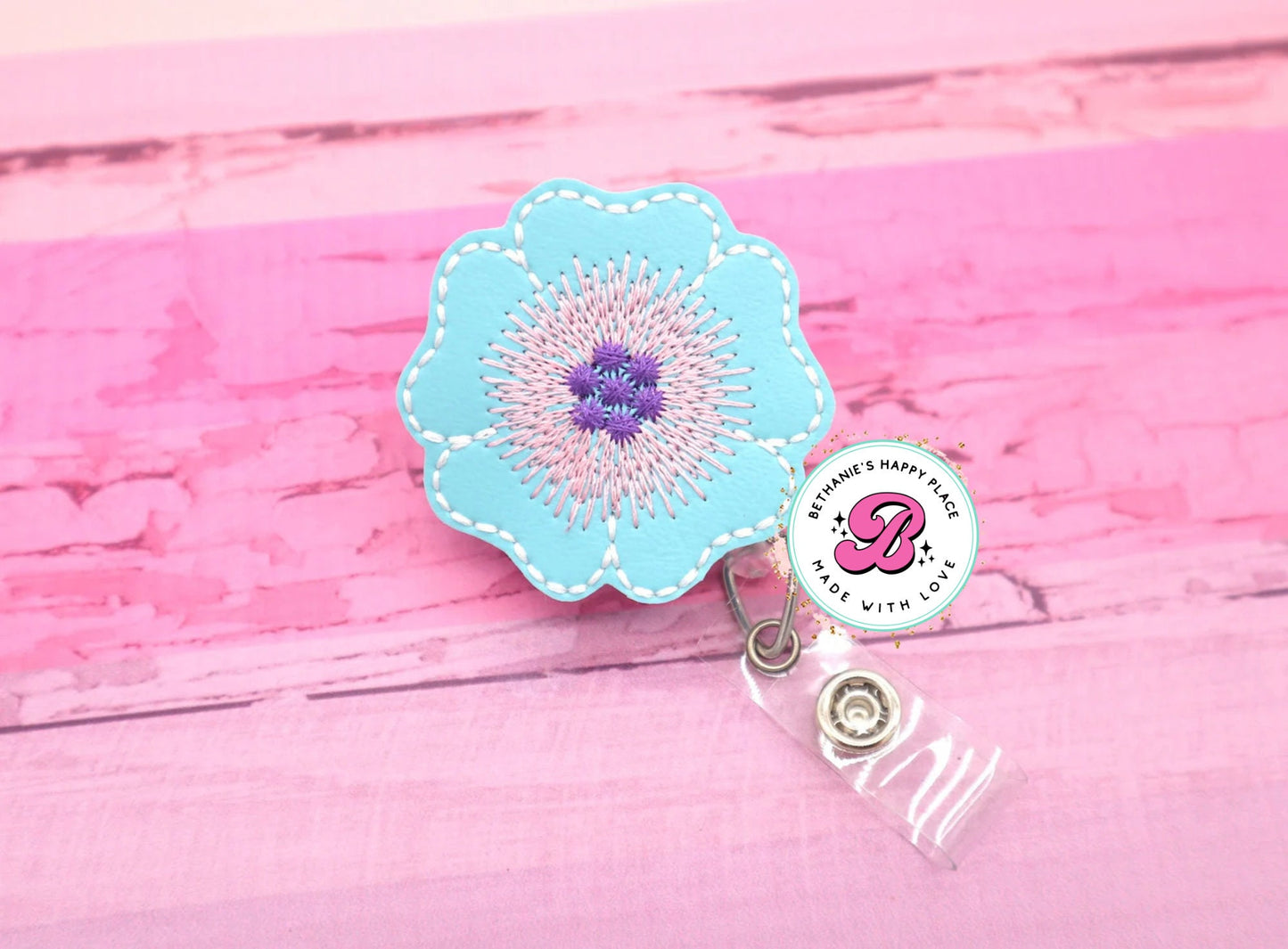 Flower badge reel - flower badge pull - flower badge holder - flower gifts - cute badge reel - felt badge reel - retractable - ID holder