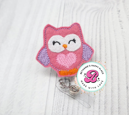 Owl badge reel, pink owl badge holder, teacher ID badge holder, teacher badge reel, nurse badge reel, retractable, gift for teacher, nurse