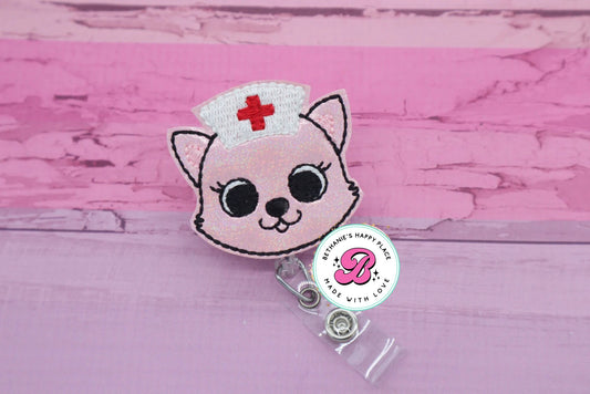 Nurse cat badge reel - pink cat badge reel - badge reel for nurse - nurse badge holder - medical ID badge holder - cat nurse - nurse gifts