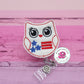 Patriotic owl badge reel - USA owl badge reel - 4th of July badge reel - badge holder nurse - badge reel nurse - patriotic badge clip