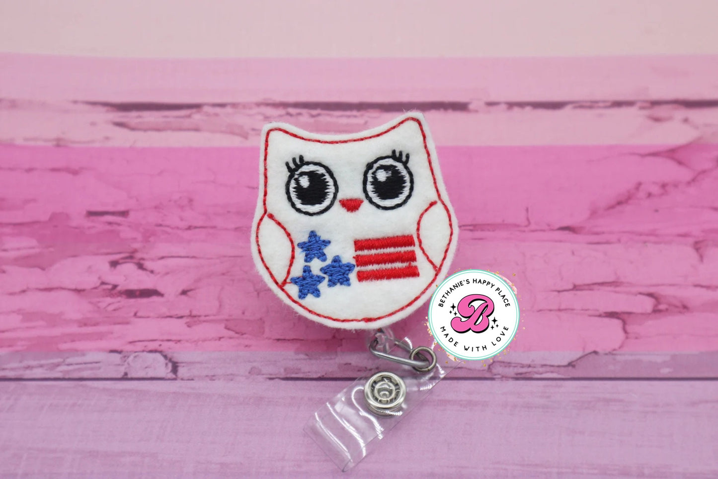 Patriotic owl badge reel - USA owl badge reel - 4th of July badge reel - badge holder nurse - badge reel nurse - patriotic badge clip