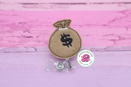 Money badge reel - bag of money - bank badge reel - money badge holder - money badge clip - cute badge reel - banker ID holder