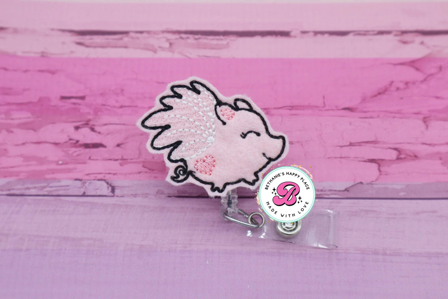 Flying pig badge reel - pig badge reel - pig with wings - cute badge reel - pig badge holder - retractable lanyard - badge reel nurse