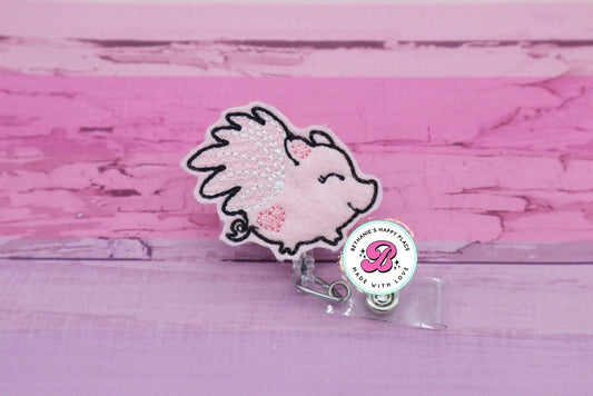 Flying pig badge reel - pig badge reel - pig with wings - cute badge reel - pig badge holder - retractable lanyard - badge reel nurse