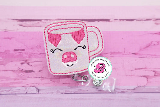 Pig mug badge reel - pig badge reel - coffee mug badge reel - pig badge holder - cute badge reel - badge reel nurse - teacher badge holder