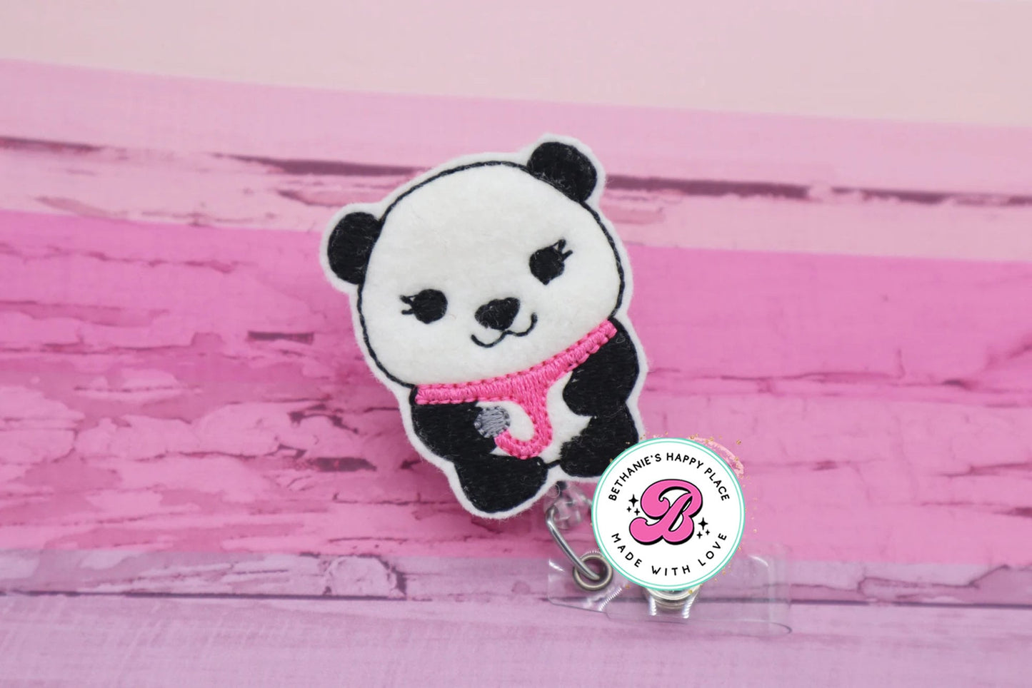 Panda nurse badge reel - panda badge holder - badge reel nurse - panda with stethoscope - cute badge reel - medical ID badge holder