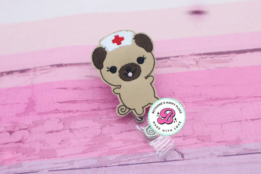 Pug nurse badge reel - badge reel nurse - badge holder nurse - pug badge clip - pug gifts - cute badge reel - retractable - lanyard