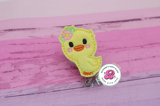 Chick badge reel - spring - Easter - Easter badge reel - chick with flowers - holiday badge reel - cute chicken - badge reel nurse