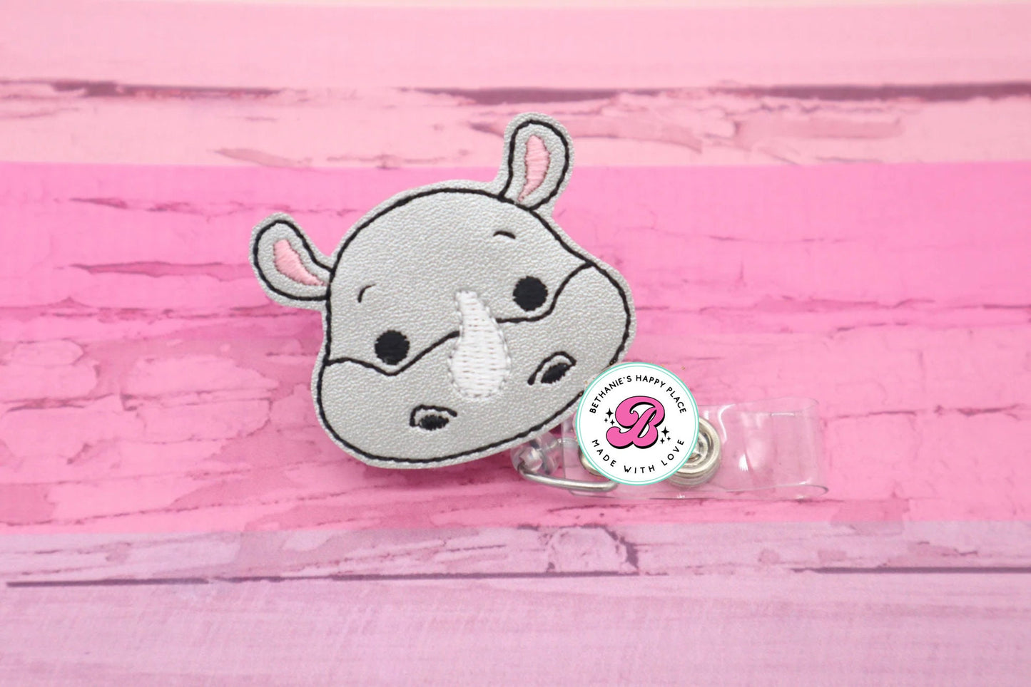 Rhino badge reel - cute rhino - badge holder - badge reel nurse - medical ID badge holder - cute badge reel - rhino gifts - retractable