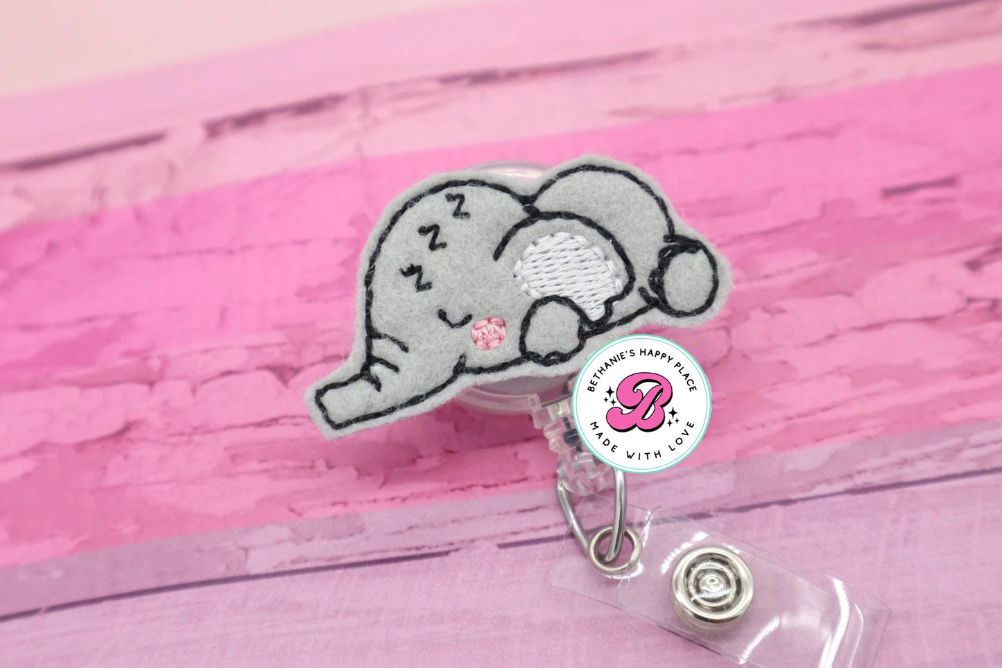 Sleep elephant - badge reel - elephant badge holder - badge reel nurse - badge clip - cute elephant - cute badge reel - retractable lanyard