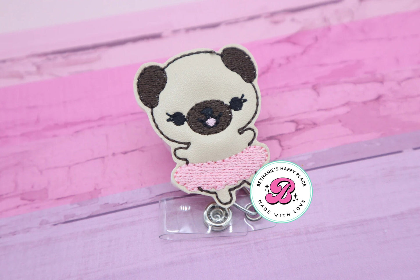 Cute pug badge reel - ballerina pug - pug badge reel - medical badge reel - badge holder - retractable - pug gifts - pug badge clip