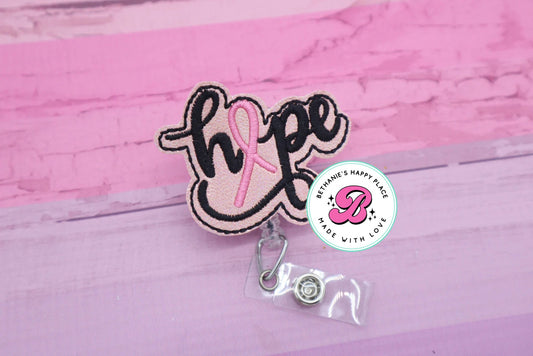 Hope badge reel - cancer awareness - nurse badge reel - pink hope - breast cancer awareness - breast cancer badge reel - badge clip