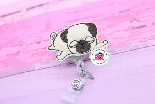 Pug badge reel - sleeping pug - sleepy pug - medical badge reel - cute badge reel - badge holder - retractable - pug gifts - pug badge clip