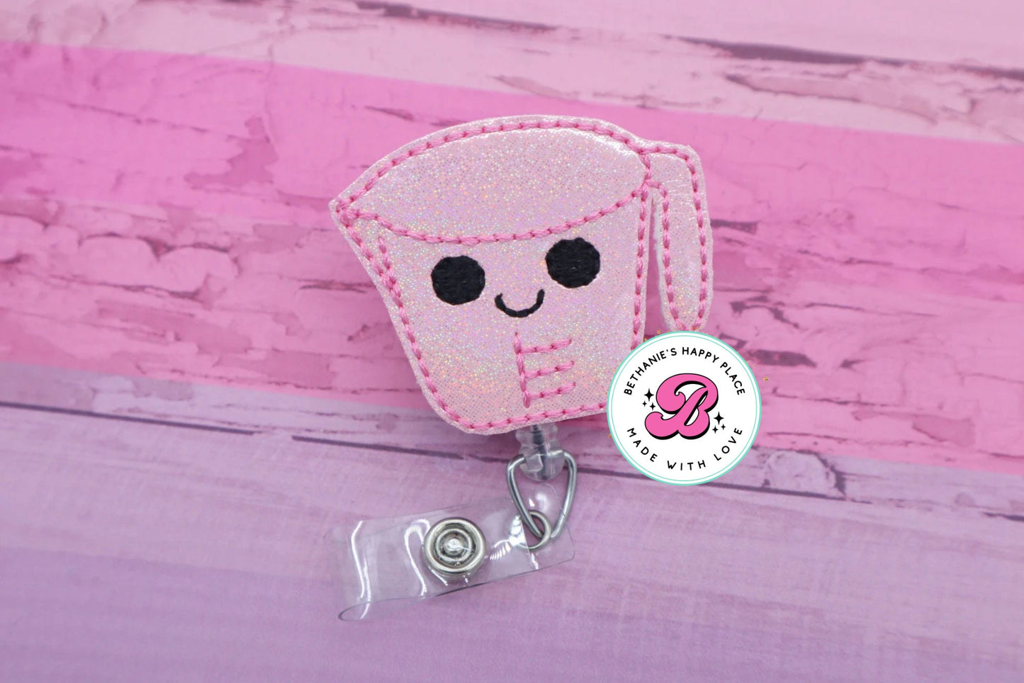 Pink measuring cup badge reel - gift for baker - baker badge reel - chef badge reel - cook badge holder - measuring cup - baking badge clip